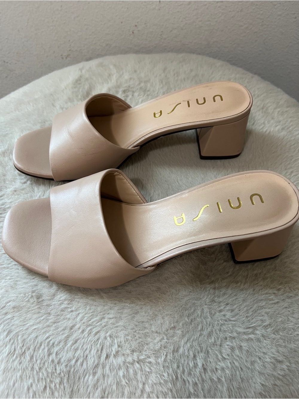 Unisa Nude Block Heel Slide Sandals
